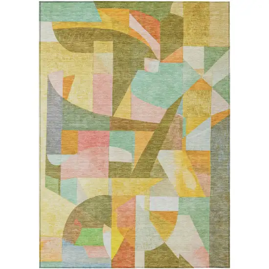 Wheat Orange Green And Ivory Abstract Washable Indoor Outdoor Area Rug Photo 1