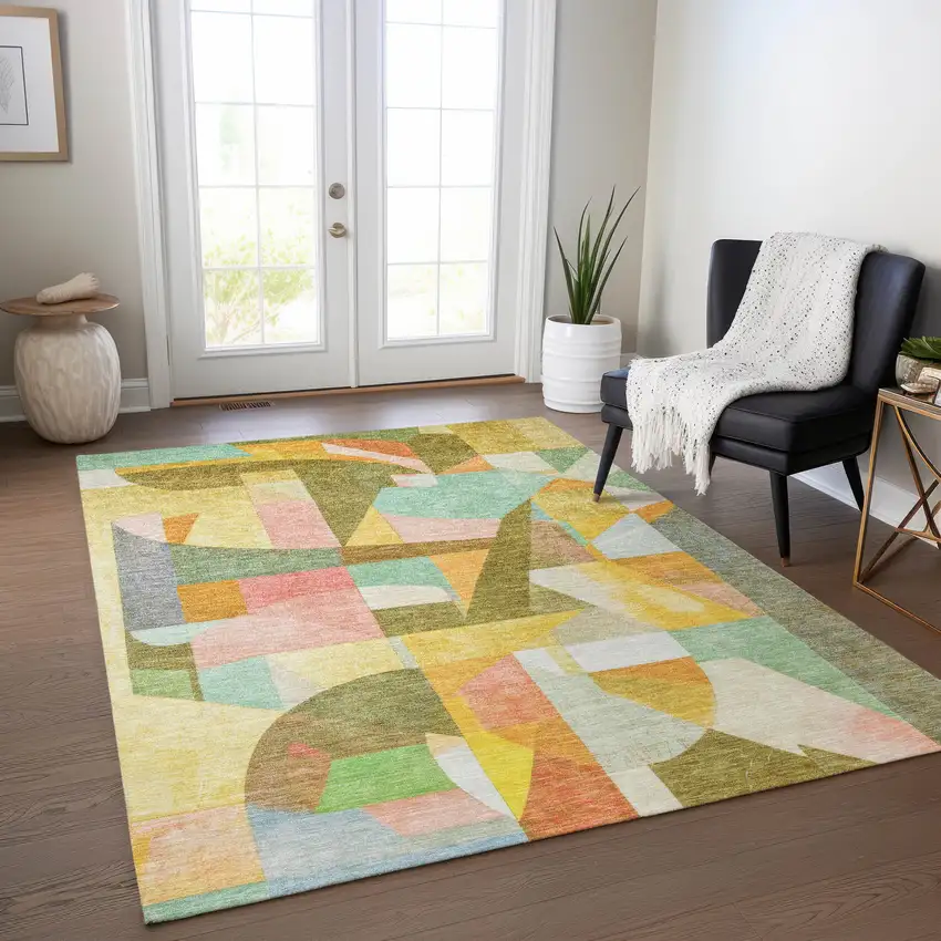 Wheat Orange Green And Ivory Abstract Washable Indoor Outdoor Area Rug Photo 7