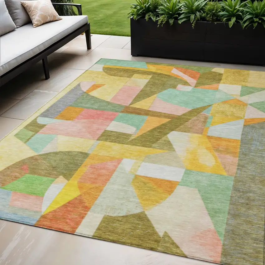 Wheat Orange Green And Ivory Abstract Washable Indoor Outdoor Area Rug Photo 2