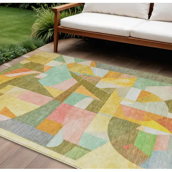 Wheat Orange Green And Ivory Abstract Washable Indoor Outdoor Area Rug Photo 2