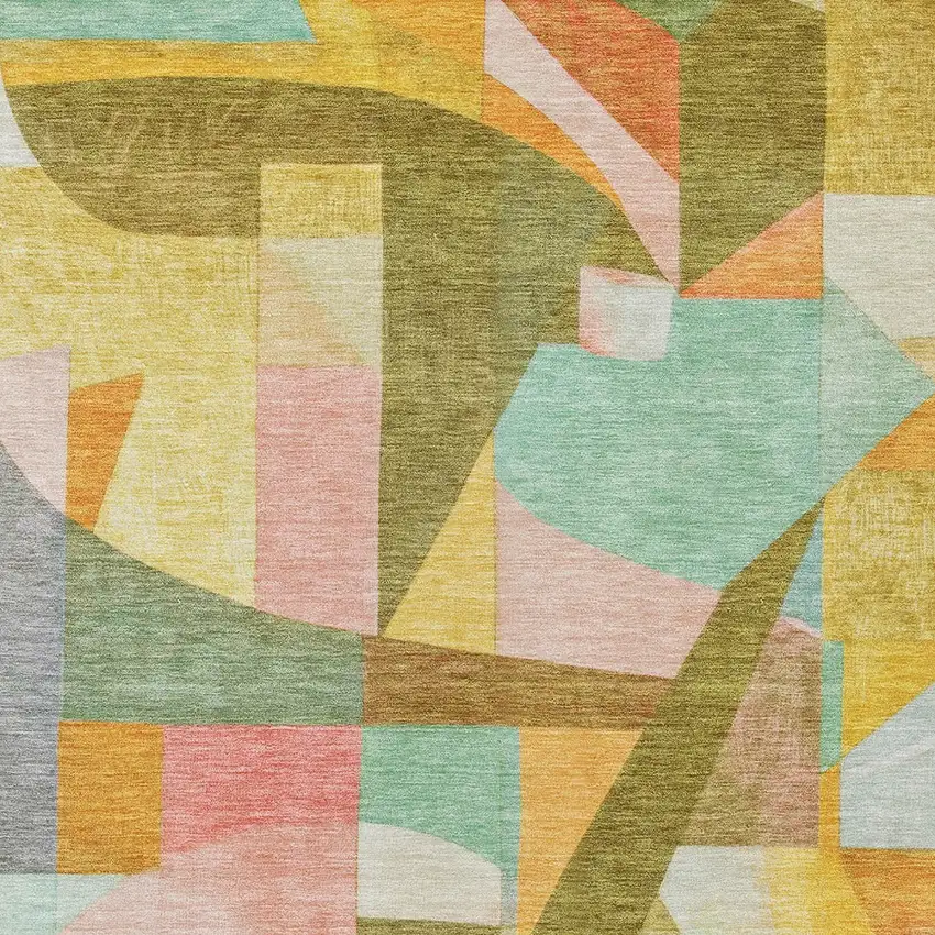 Wheat Orange Green And Ivory Abstract Washable Indoor Outdoor Area Rug Photo 8
