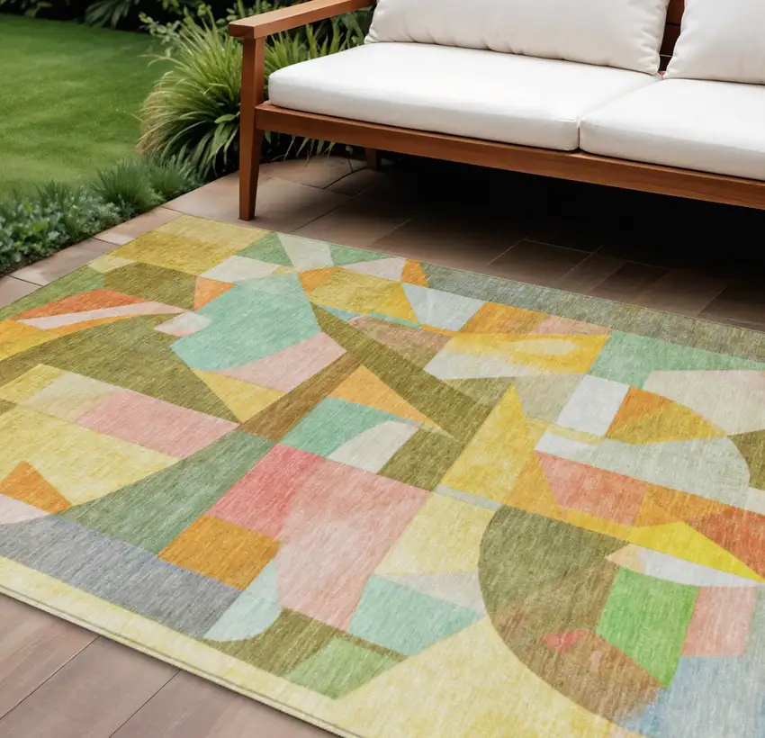 Wheat Orange Green And Ivory Abstract Washable Indoor Outdoor Area Rug Photo 2