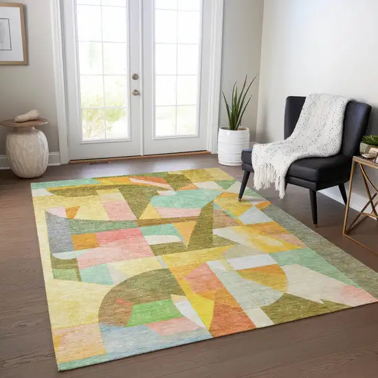 Wheat Orange Green And Ivory Abstract Washable Indoor Outdoor Area Rug Photo 7