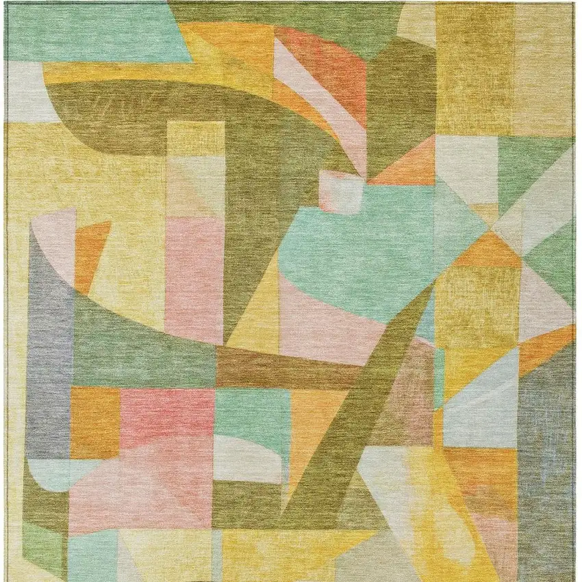 Wheat Orange Green And Ivory Abstract Washable Indoor Outdoor Area Rug Photo 4