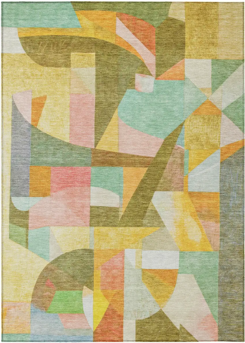 Wheat Orange Green And Ivory Abstract Washable Indoor Outdoor Area Rug Photo 1