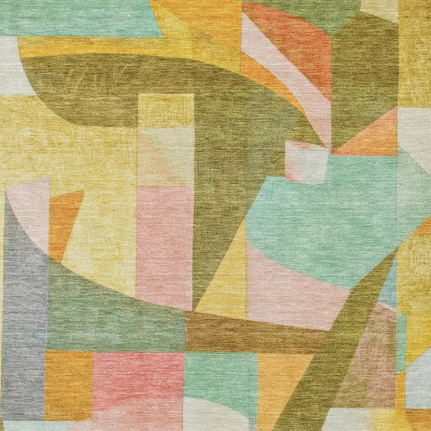 Wheat Orange Green And Ivory Abstract Washable Indoor Outdoor Area Rug Photo 3
