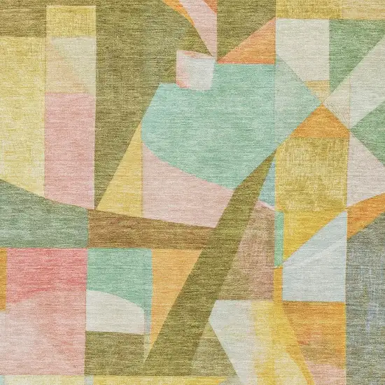 Wheat Pink And Olive Green Abstract Washable Area Rug With UV Protection Photo 2
