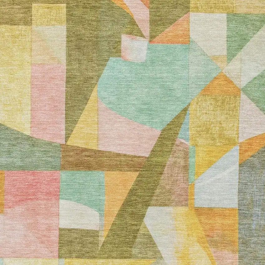 Wheat Pink And Olive Green Abstract Washable Area Rug With UV Protection Photo 2