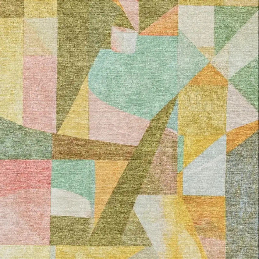 Wheat Pink And Olive Green Abstract Washable Area Rug With UV Protection Photo 2