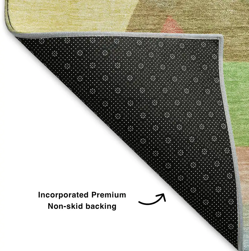 Wheat Pink And Olive Green Abstract Washable Area Rug With UV Protection Photo 6