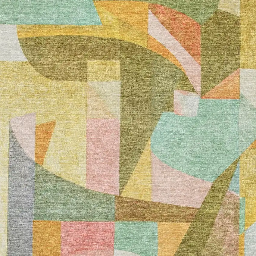 Wheat Pink And Olive Green Abstract Washable Area Rug With UV Protection Photo 2