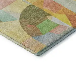 Photo of Wheat Pink And Olive Green Abstract Washable Area Rug With UV Protection