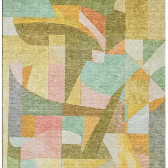 Wheat Pink And Olive Green Abstract Washable Area Rug With UV Protection Photo 3