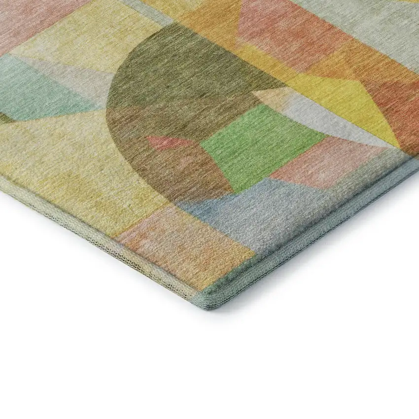 Wheat Pink And Olive Green Abstract Washable Area Rug With UV Protection Photo 7