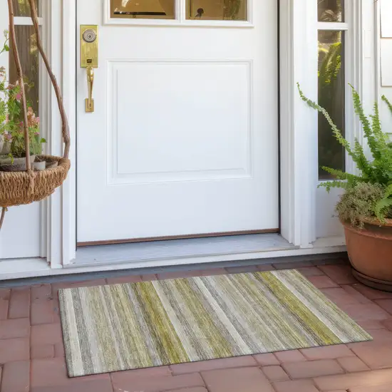 Wheat Striped Washable Non Skid Indoor Outdoor Area Rug Photo 9
