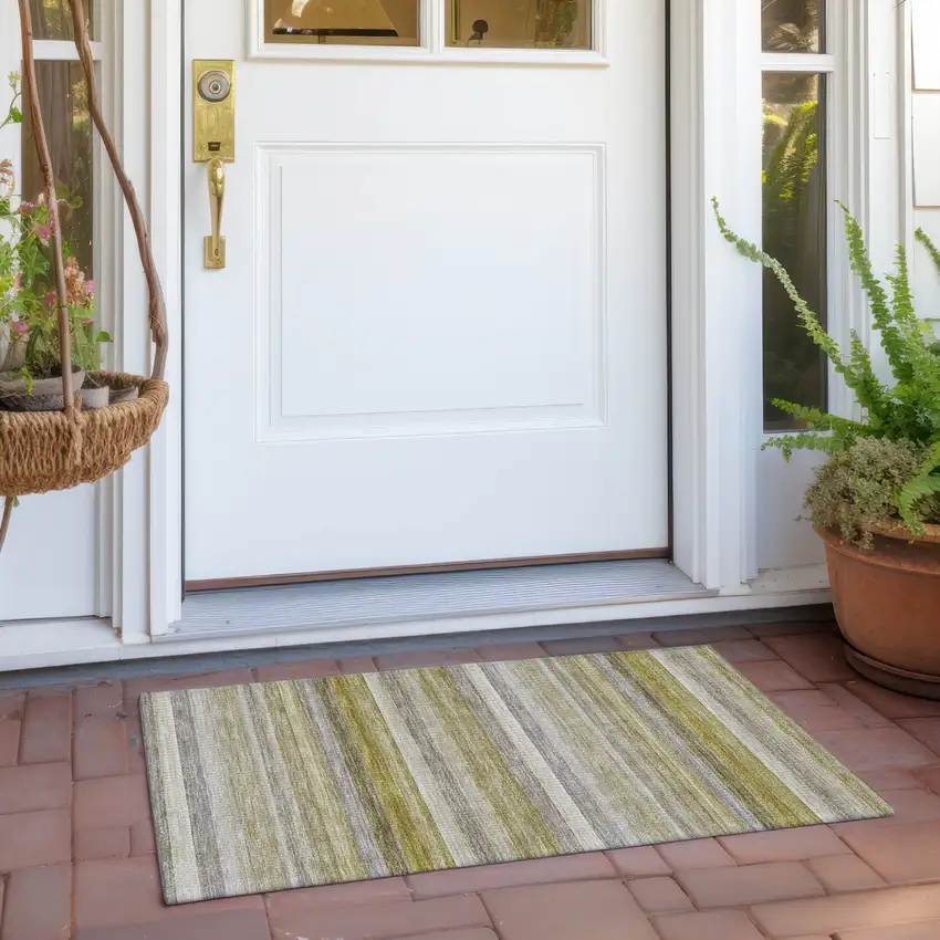 Wheat Striped Washable Non Skid Indoor Outdoor Area Rug Photo 9
