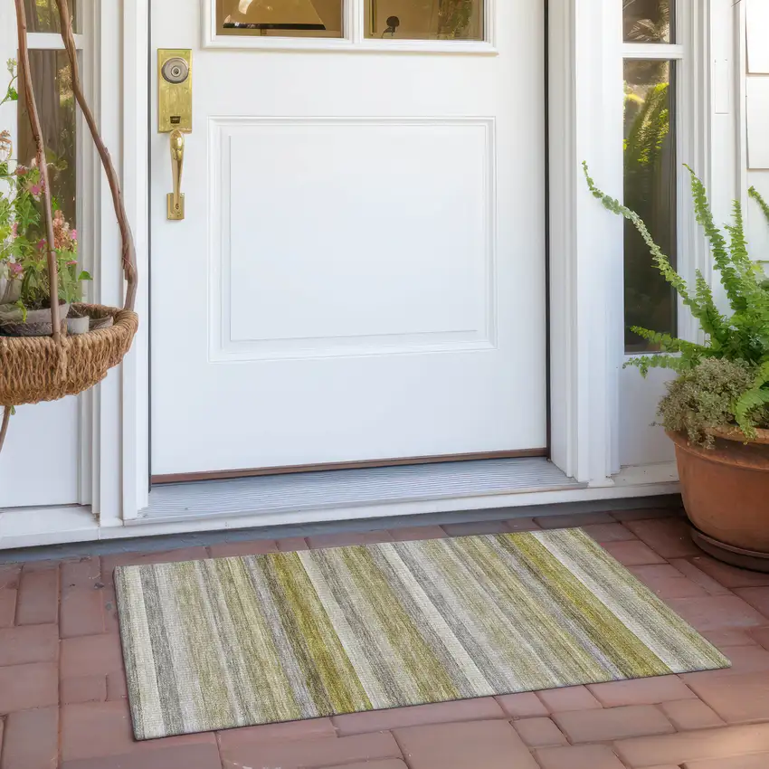 Wheat Striped Washable Non Skid Indoor Outdoor Area Rug Photo 9