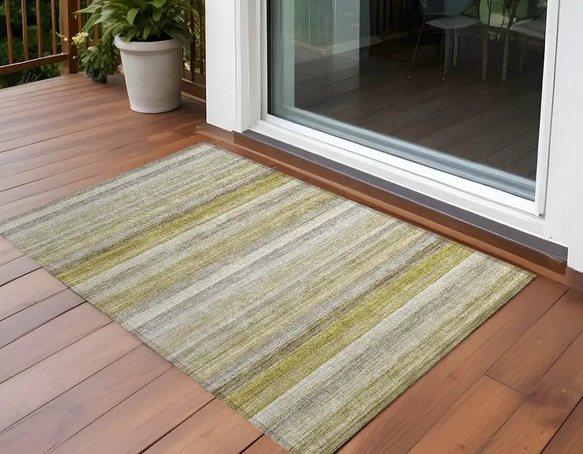 Wheat Striped Washable Non Skid Indoor Outdoor Area Rug Photo 1