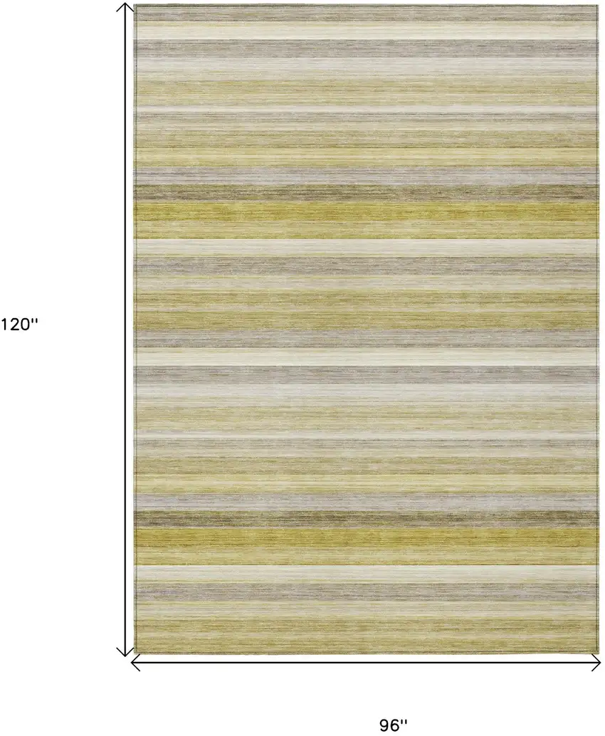 Yellow Beige and Gray Striped Washable Non Skid Indoor Outdoor Area Rug Photo 3