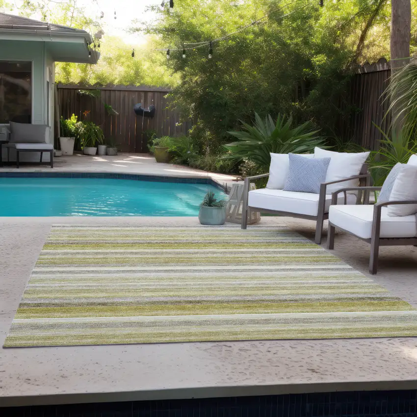 Yellow Beige and Gray Striped Washable Non Skid Indoor Outdoor Area Rug Photo 9