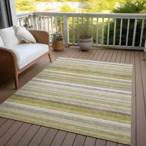 Photo of Wheat Striped Washable Non Skid Indoor Outdoor Area Rug