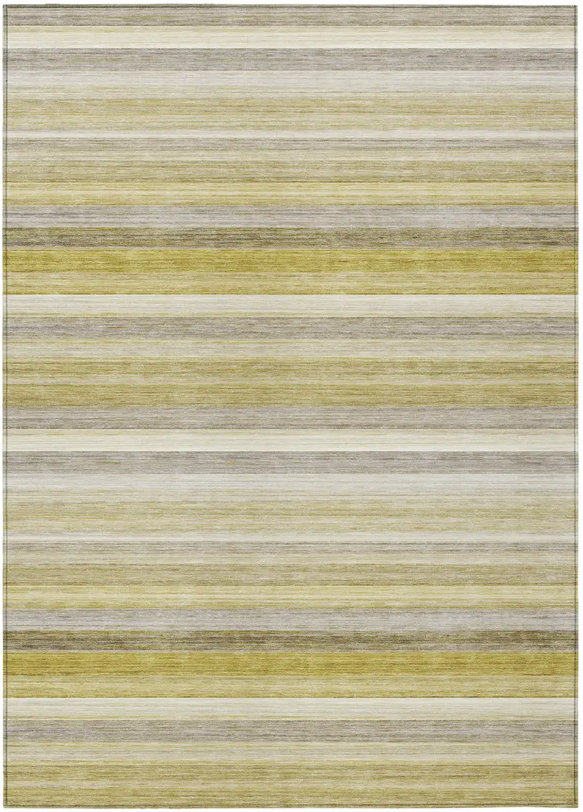 Yellow Beige and Gray Striped Washable Non Skid Indoor Outdoor Area Rug Photo 2