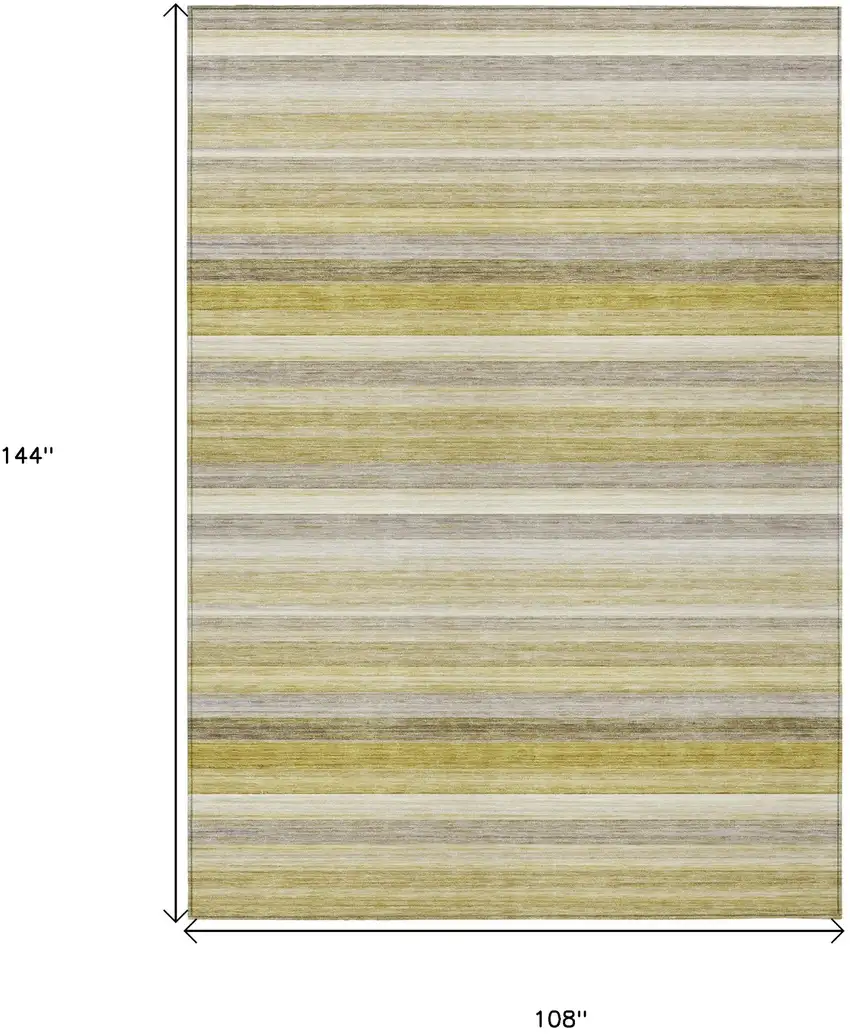 Yellow Beige and Gray Striped Washable Non Skid Indoor Outdoor Area Rug Photo 3