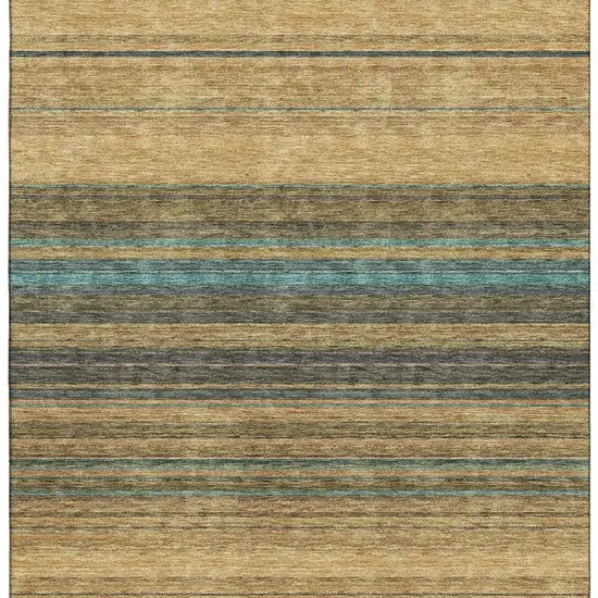 Wheat Teal And Brown Striped Washable Area Rug With UV Protection Photo 3