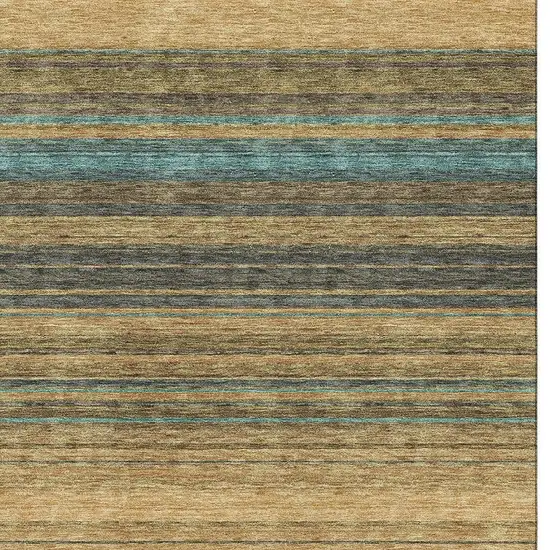 Wheat Teal And Brown Striped Washable Area Rug With UV Protection Photo 2