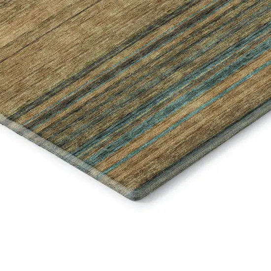 Wheat Teal And Brown Striped Washable Area Rug With UV Protection Photo 7