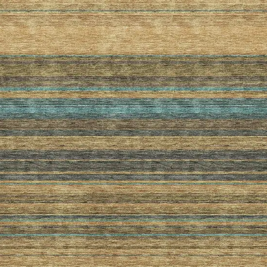 Wheat Teal And Brown Striped Washable Area Rug With UV Protection Photo 2