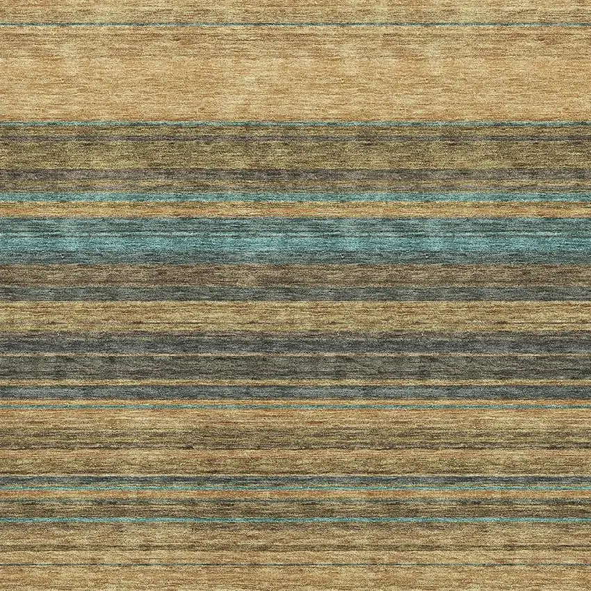 Wheat Teal And Brown Striped Washable Area Rug With UV Protection Photo 2