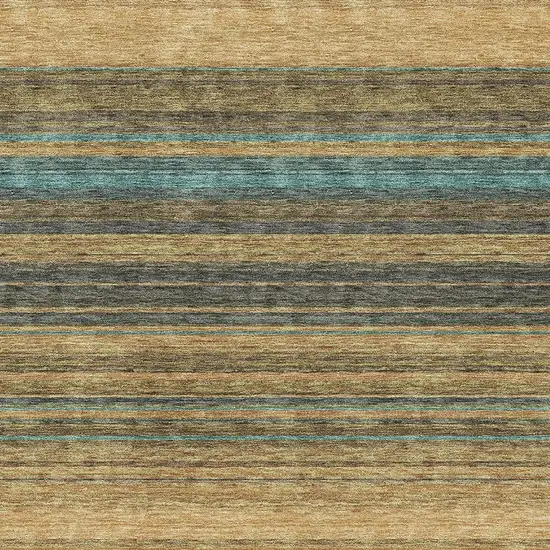 Wheat Teal And Brown Striped Washable Area Rug With UV Protection Photo 2