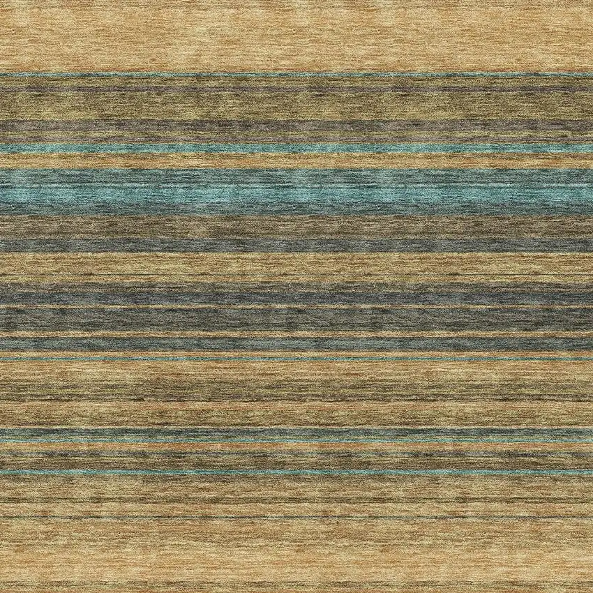 Wheat Teal And Brown Striped Washable Area Rug With UV Protection Photo 2
