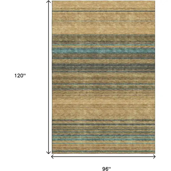 Wheat Teal And Brown Striped Washable Area Rug With UV Protection Photo 8