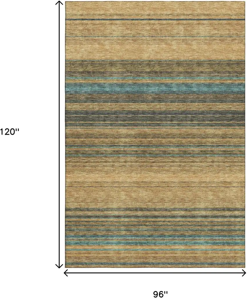 Wheat Teal And Brown Striped Washable Area Rug With UV Protection Photo 8