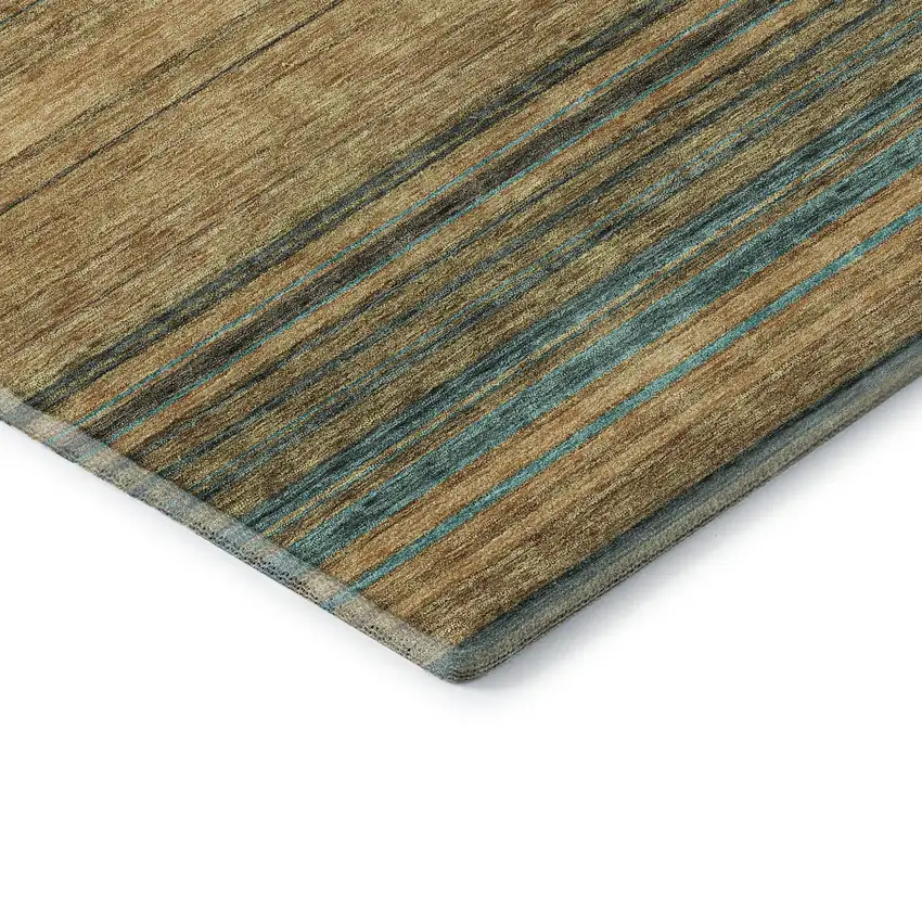 Wheat Teal And Brown Striped Washable Area Rug With UV Protection Photo 6