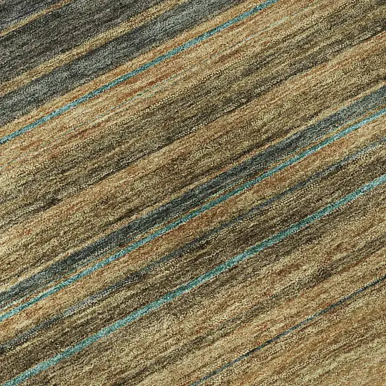 Wheat Teal And Brown Striped Washable Area Rug With UV Protection Photo 8