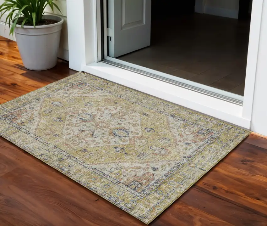 Wheat Terra Cotta And Black Oriental Washable Indoor Outdoor Area Rug Photo 1