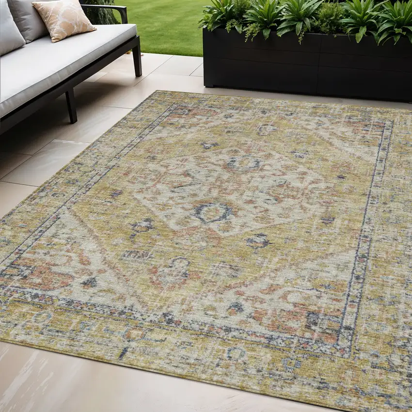 Wheat Terra Cotta And Black Oriental Washable Indoor Outdoor Area Rug Photo 1