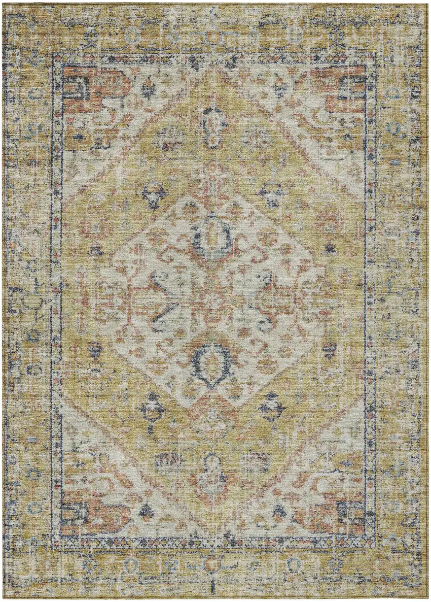 Wheat Terra Cotta And Black Oriental Washable Indoor Outdoor Area Rug Photo 2