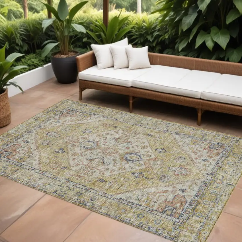 Wheat Terra Cotta And Black Oriental Washable Indoor Outdoor Area Rug Photo 1
