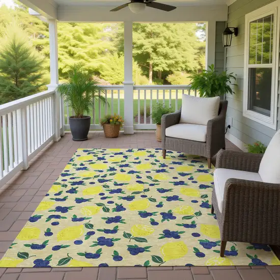 Wheat Yellow And Blue Lemons Washable Indoor Outdoor Area Rug Photo 9