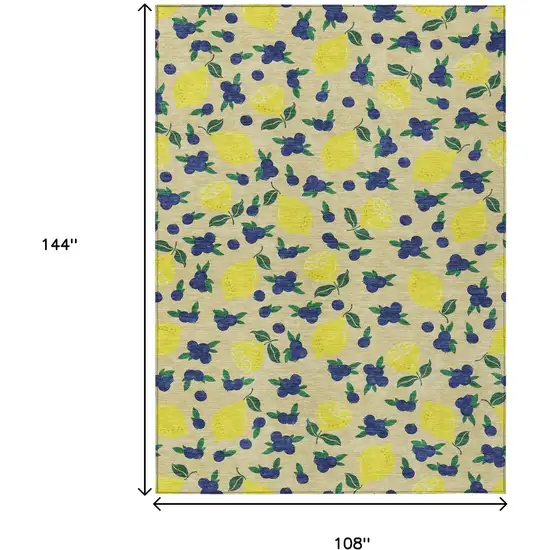 Wheat Yellow And Blue Lemons Washable Indoor Outdoor Area Rug Photo 3