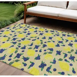 Photo of Wheat Yellow And Blue Lemons Washable Indoor Outdoor Area Rug