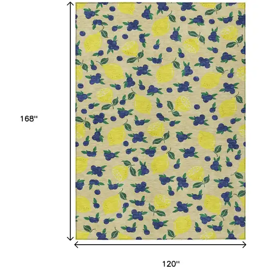 Wheat Yellow And Blue Lemons Washable Indoor Outdoor Area Rug Photo 3