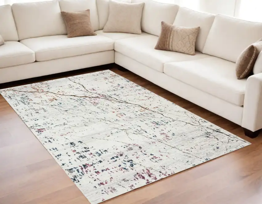 White Abstract Marble Area Rug Photo 2
