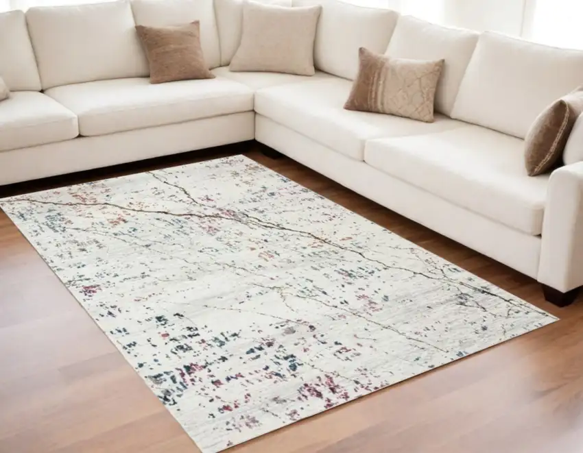 White Abstract Marble Area Rug Photo 2