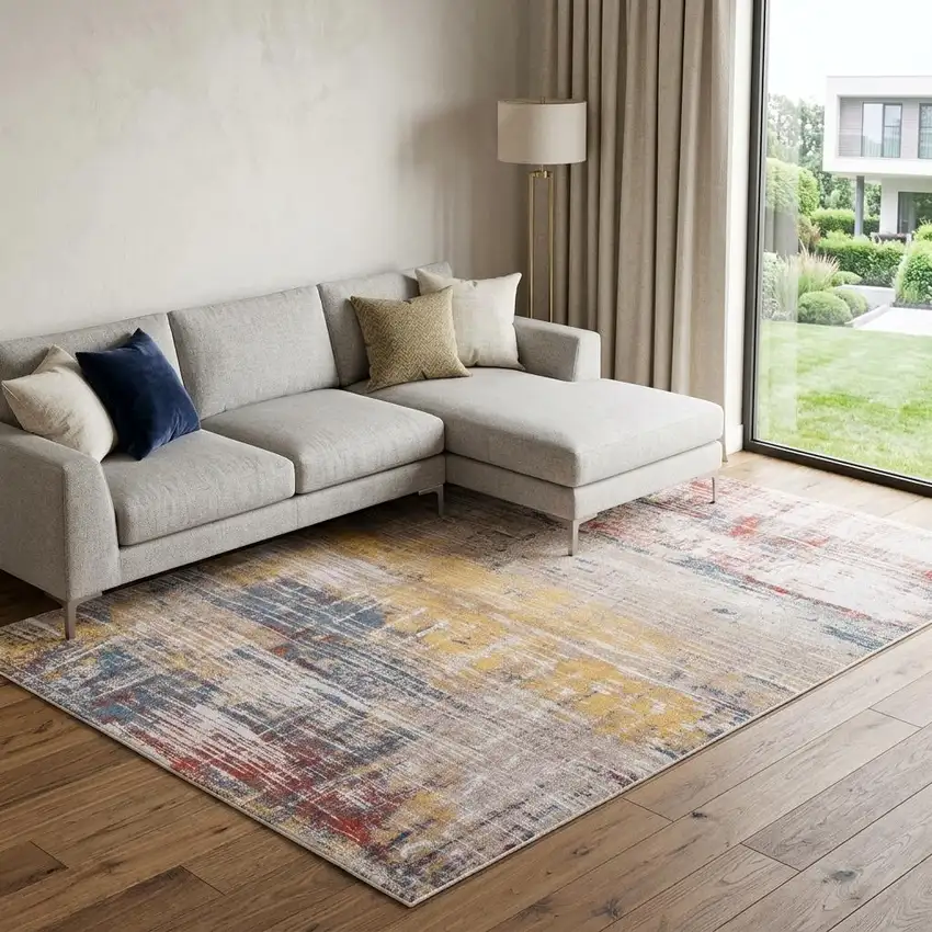 White Abstract Non Skid Area Rug Photo 1