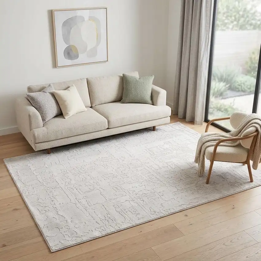 White Abstract Non Skid Area Rug Photo 1